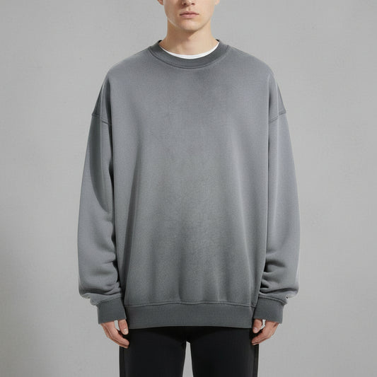 Ellenvinis Smog Gray Heavyweight 430Gms Vintage Washed Fleece Crewneck Sweatshirt Unisex Oversized Streetwear