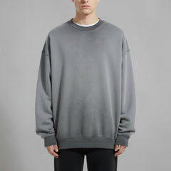 Ellenvinis Smog Gray Heavyweight 430Gms Vintage Washed Fleece Crewneck Sweatshirt Unisex Oversized Streetwear