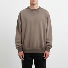 Ellenvinis Coffee Brown Heavyweight 430g Vintage Washed Fleece Crewneck Sweatshirt Unisex Oversized Streetwear