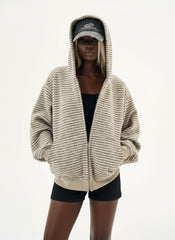 Ellenvinis American Vintage 2025 Autumn and Winter New Striped Zipper Cardigan Hooded Sweater Men's and Women's Couples Jacket