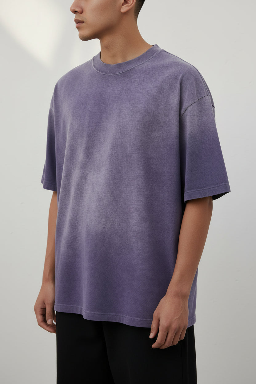 Ellenvinis 350GMS Gradient Raw Edge Destroyed Dark Oversize Heavyweight Short Sleeve Tee Unisex