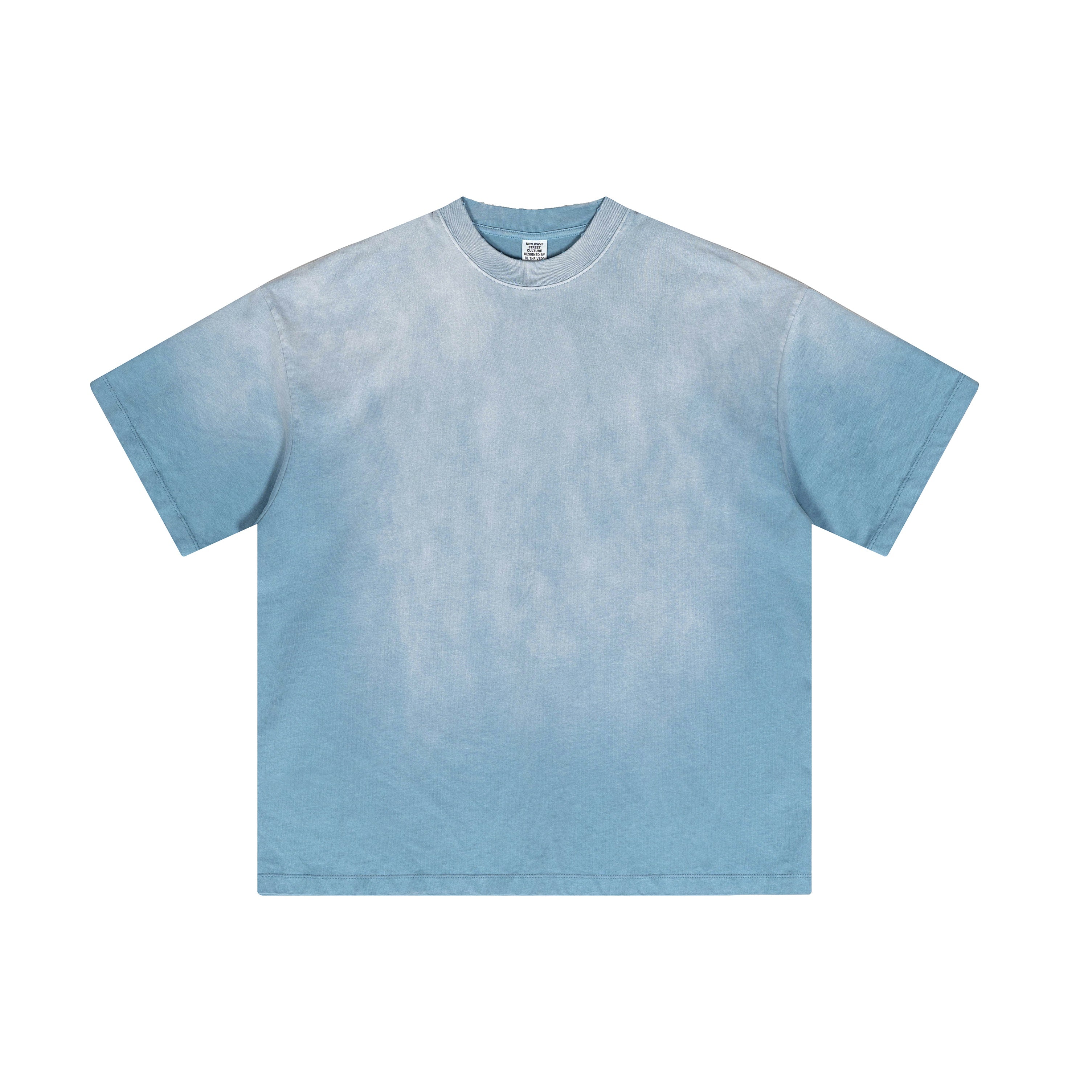 Ellenvinis 350GMS Gradient Sea Blue Raw Edge Destroyed Oversize Heavyweight Short Sleeve Tee Unisex
