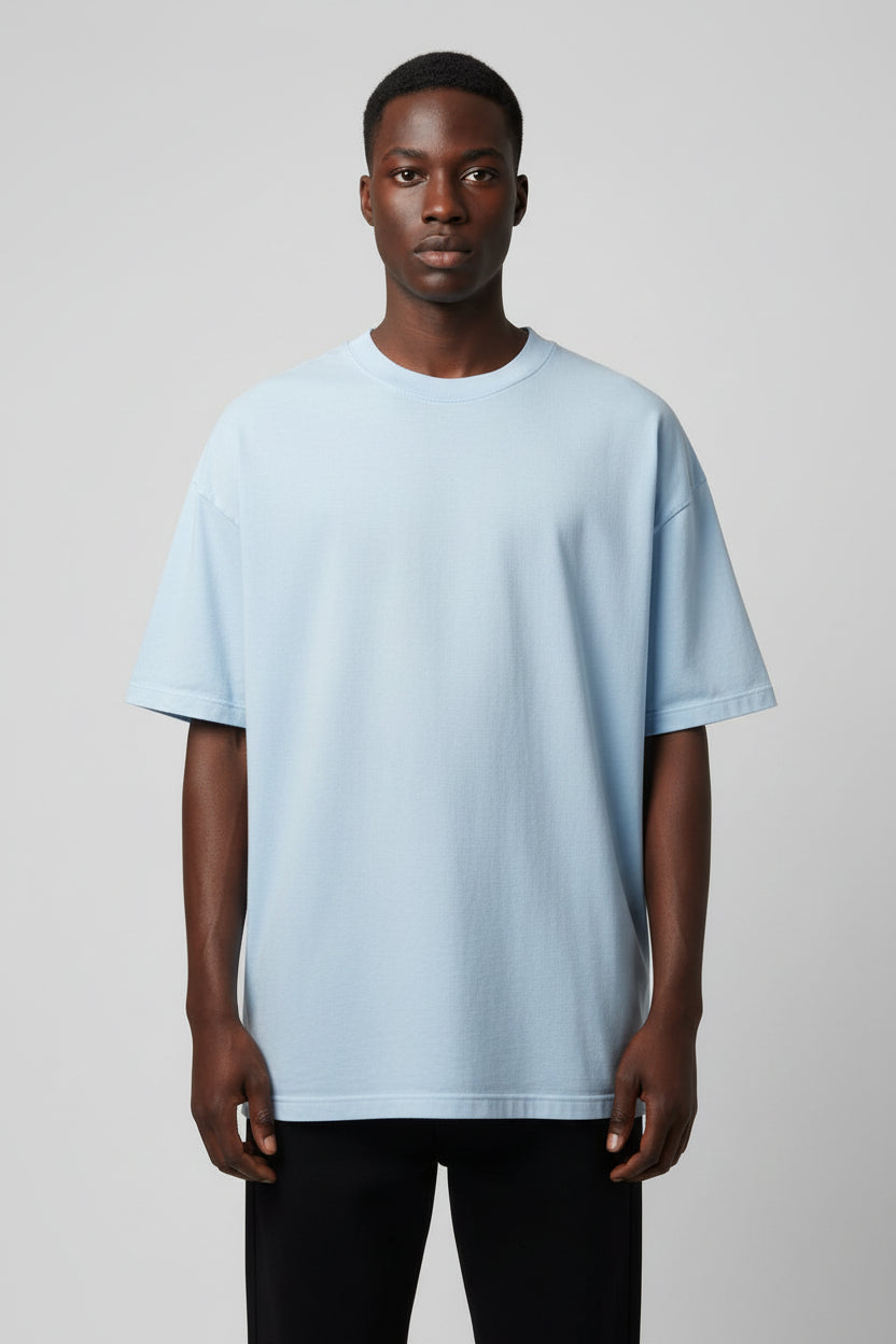 Ellenvinis 350GMS Gradient Sea Blue Raw Edge Destroyed Oversize Heavyweight Short Sleeve Tee Unisex
