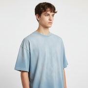 Ellenvinis 350GMS Gradient Sea Blue Raw Edge Destroyed Oversize Heavyweight Short Sleeve Tee Unisex