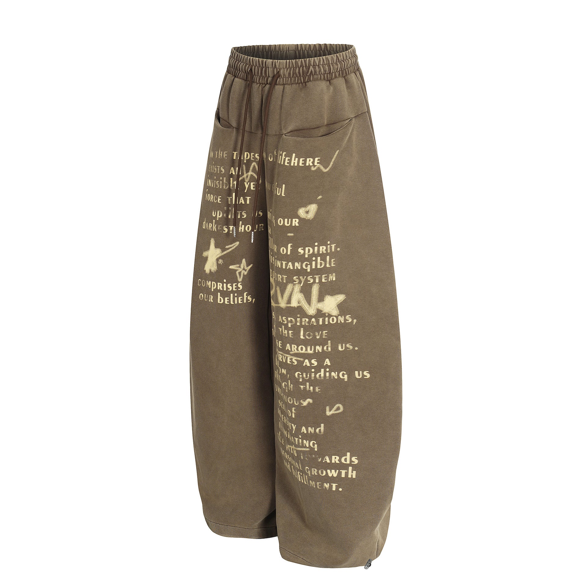 Ellenvinis Vintage Street Letter Graphic Relaxed Blade-Curve Wide-Leg Pants