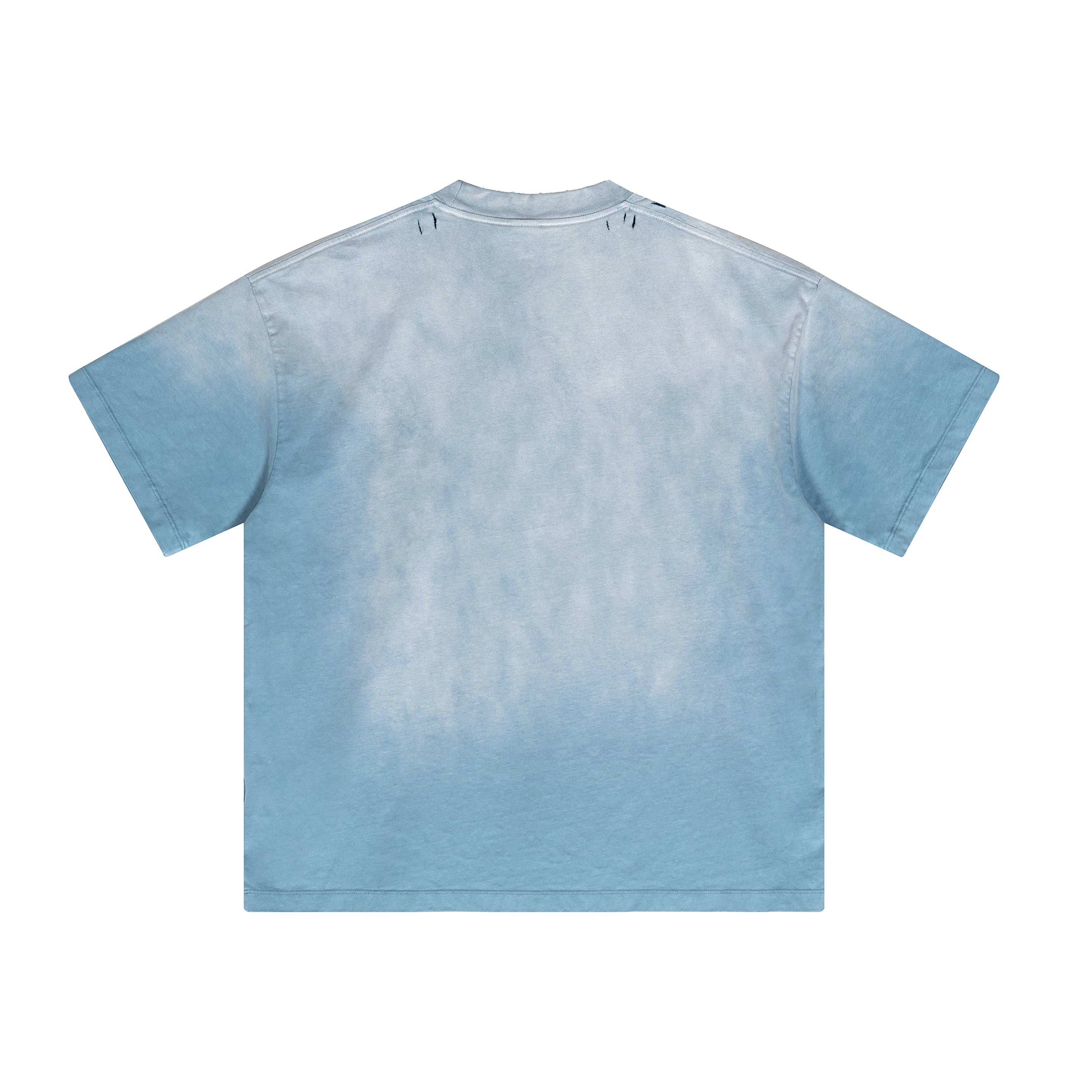 Ellenvinis 350GMS Gradient Sea Blue Raw Edge Destroyed Oversize Heavyweight Short Sleeve Tee Unisex