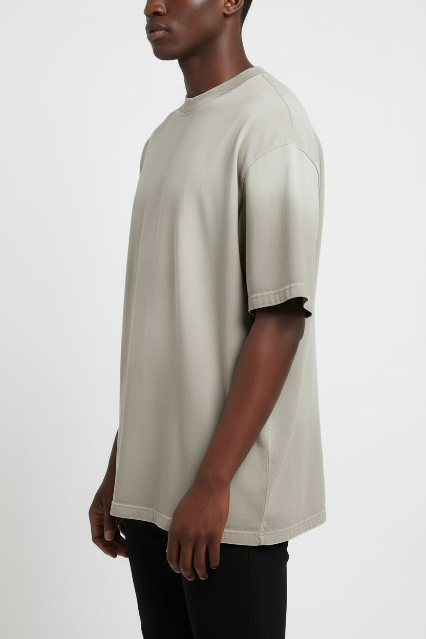 Ellenvinis 350GMS Gradient Grey White Raw Edge Destroyed Oversize Heavyweight Short Sleeve Tee Unisex