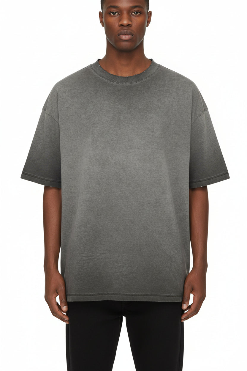 Ellenvinis Smog Grey 2026 Spring Summer 300gms Vintage Raw Edge Washed Men’s T Shirt Retro Streetwear Tee