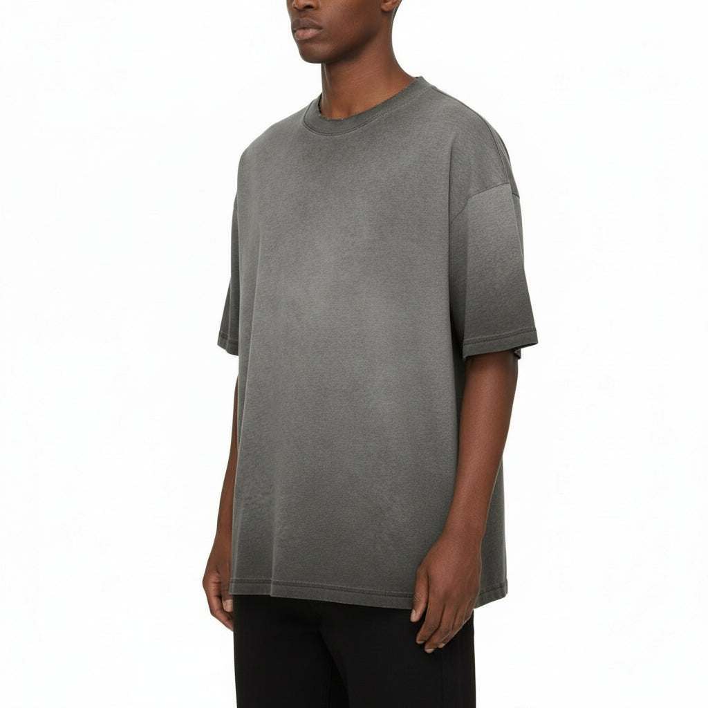 Ellenvinis Smog Grey 2026 Spring Summer 300gms Vintage Raw Edge Washed Men’s T Shirt Retro Streetwear Tee