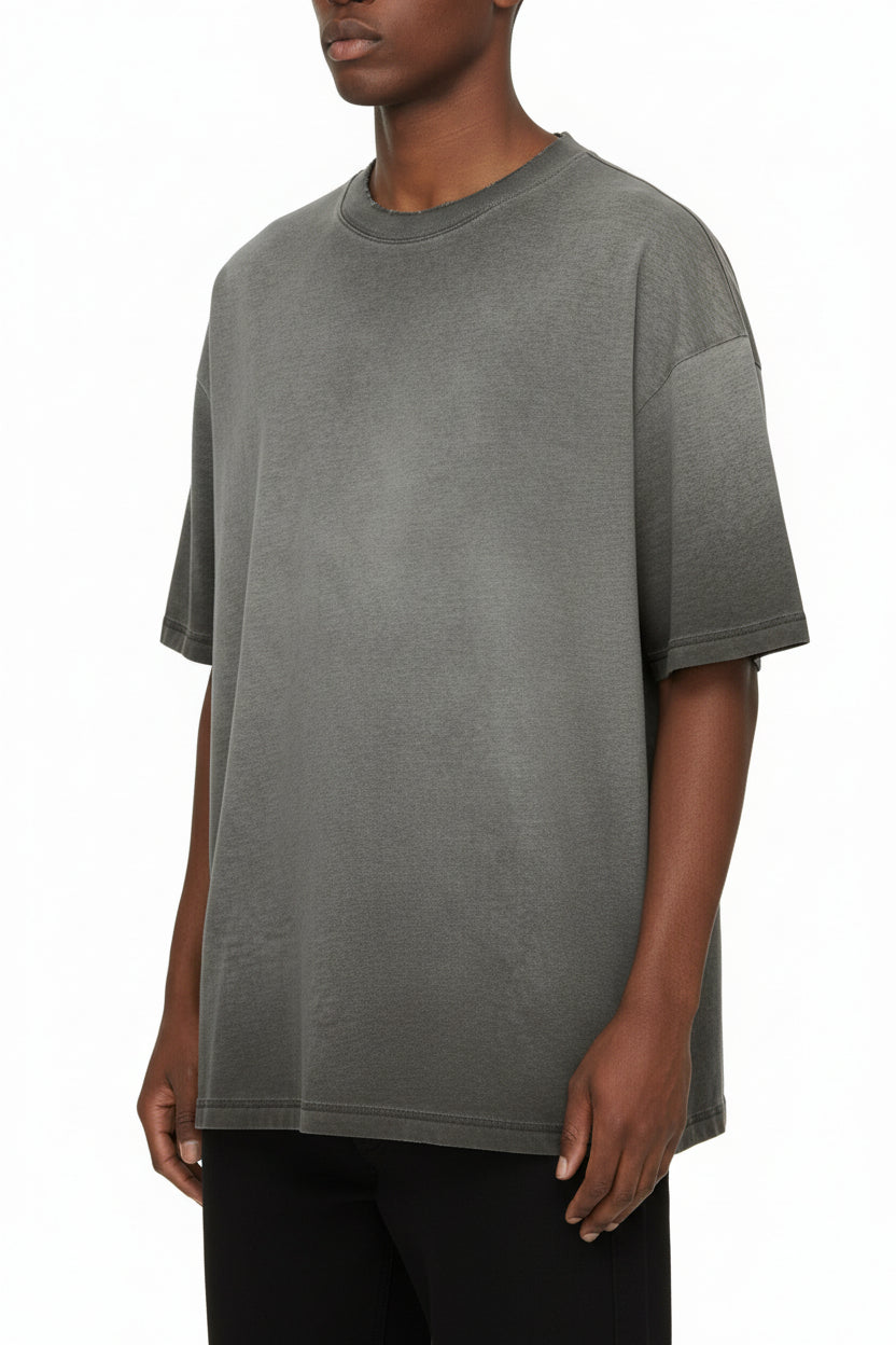 Ellenvinis Smog Grey 2026 Spring Summer 300gms Vintage Raw Edge Washed Men’s T Shirt Retro Streetwear Tee