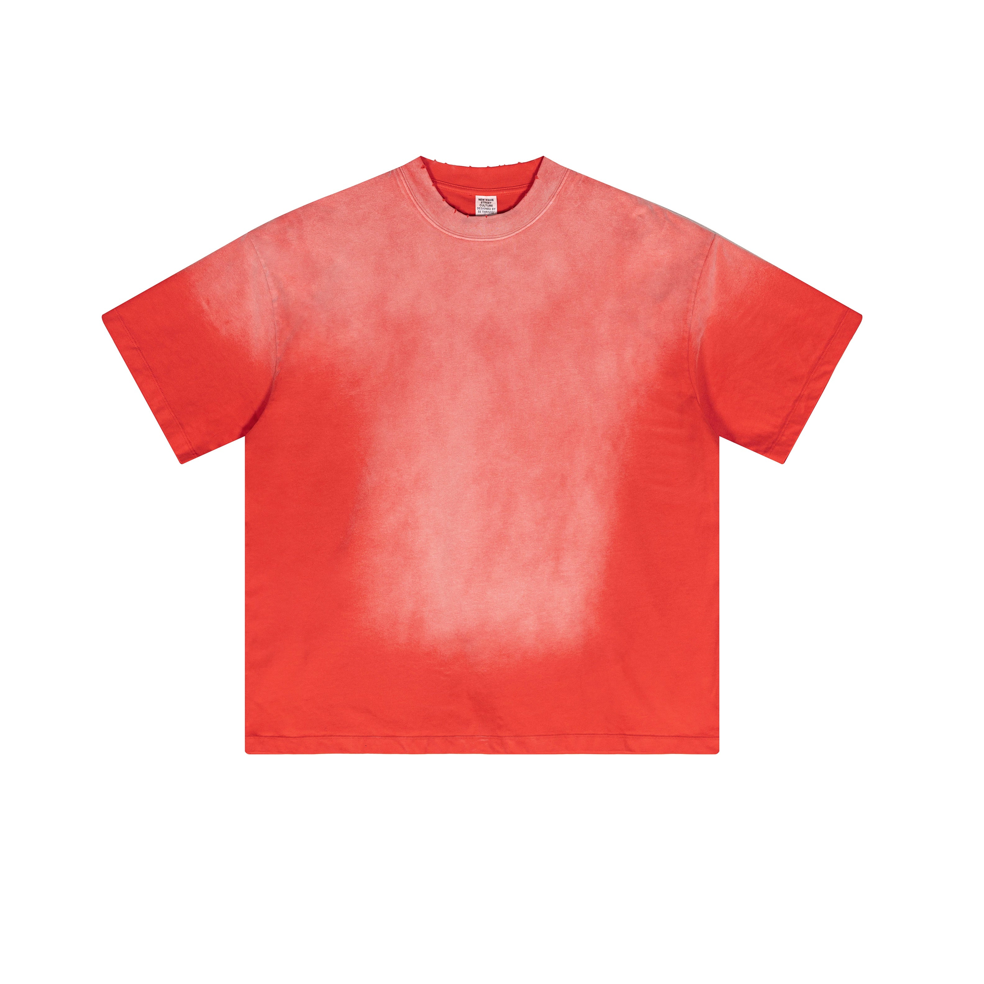 Ellenvinis 350GMS Gradient Orange Red Raw Edge Destroyed Oversize Heavyweight Short Sleeve Tee Unisex
