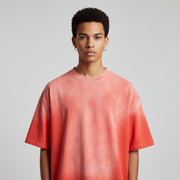 Ellenvinis 350GMS Gradient Orange Red Raw Edge Destroyed Oversize Heavyweight Short Sleeve Tee Unisex