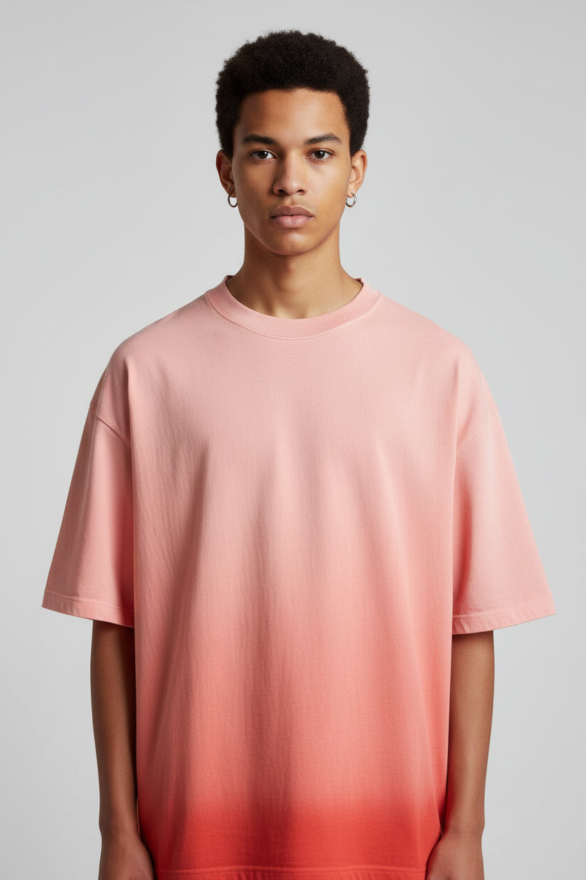 Ellenvinis 350GMS Gradient Orange Red Raw Edge Destroyed Oversize Heavyweight Short Sleeve Tee Unisex