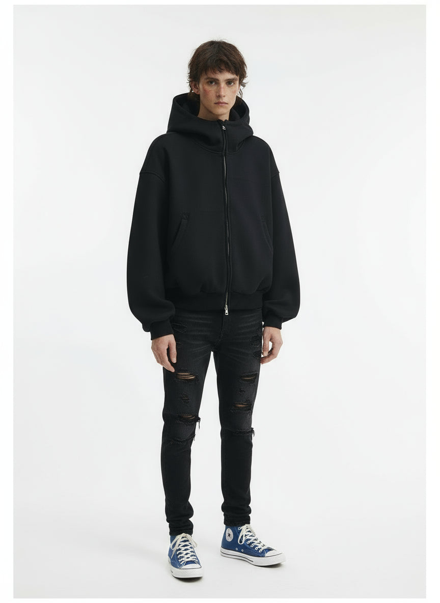 Ellenvinis Heavy 900Gsm Streetwear Hoodie – Men’s Loose Fit Short Pullover Cardigan for Spring