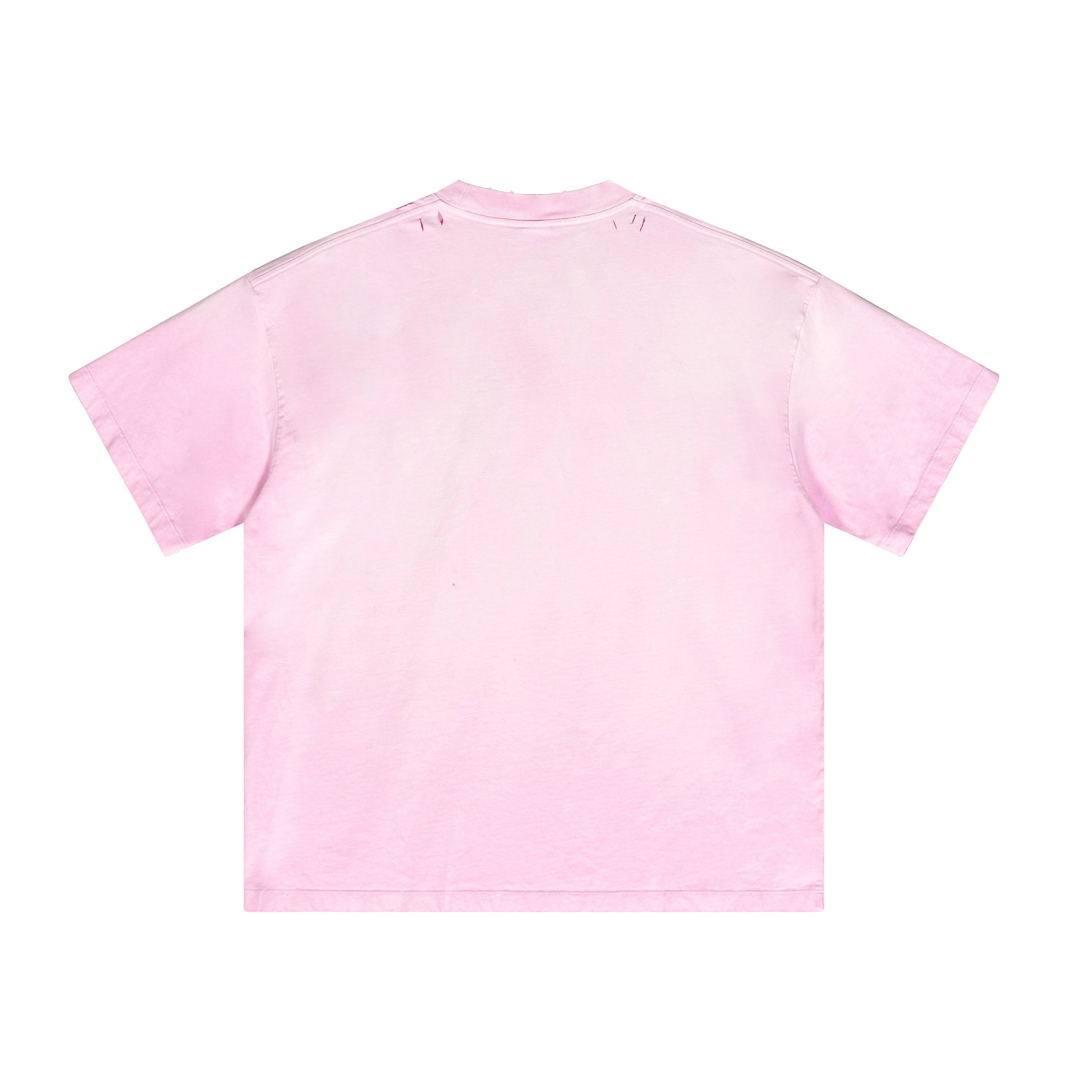 Ellenvinis 350GMS Gradient Pink Raw Edge Destroyed Oversize Heavyweight Short Sleeve Tee Unisex