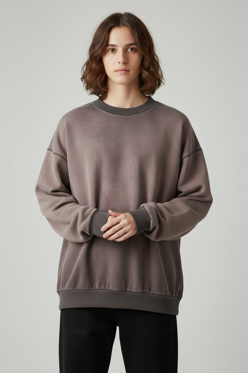 Ellenvinis 300g Gradient Oversized Crewneck Sweatshirt Streetwear Long Sleeve for Men and Women