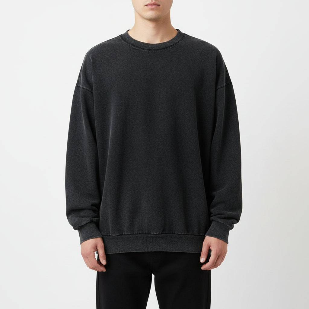 Ellenvinis Black Grey 480gms Gradient Oversized Crewneck Sweatshirt Streetwear Long Sleeve for Men and Women