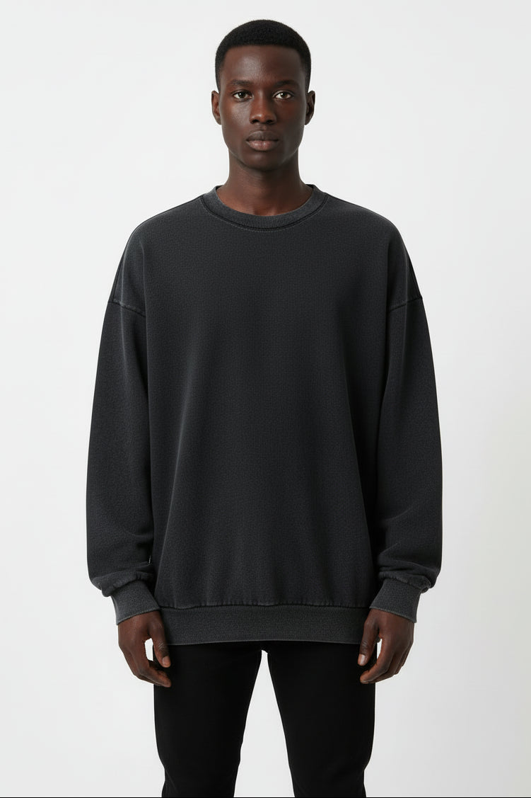 Ellenvinis Black Grey 480gms Gradient Oversized Crewneck Sweatshirt Streetwear Long Sleeve for Men and Women