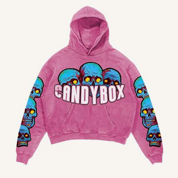 Ellenvinis 1800Gms Washed Pink Vintage Print Hoodie – Streetwear Fit