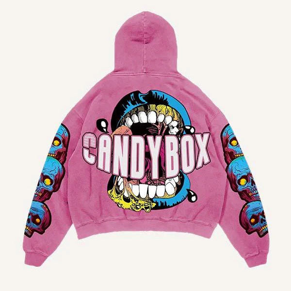 Ellenvinis 1800Gms Washed Pink Vintage Print Hoodie – Streetwear Fit