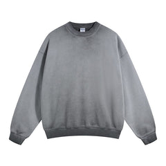 Ellenvinis Smog Gray Heavyweight 430Gms Vintage Washed Fleece Crewneck Sweatshirt Unisex Oversized Streetwear