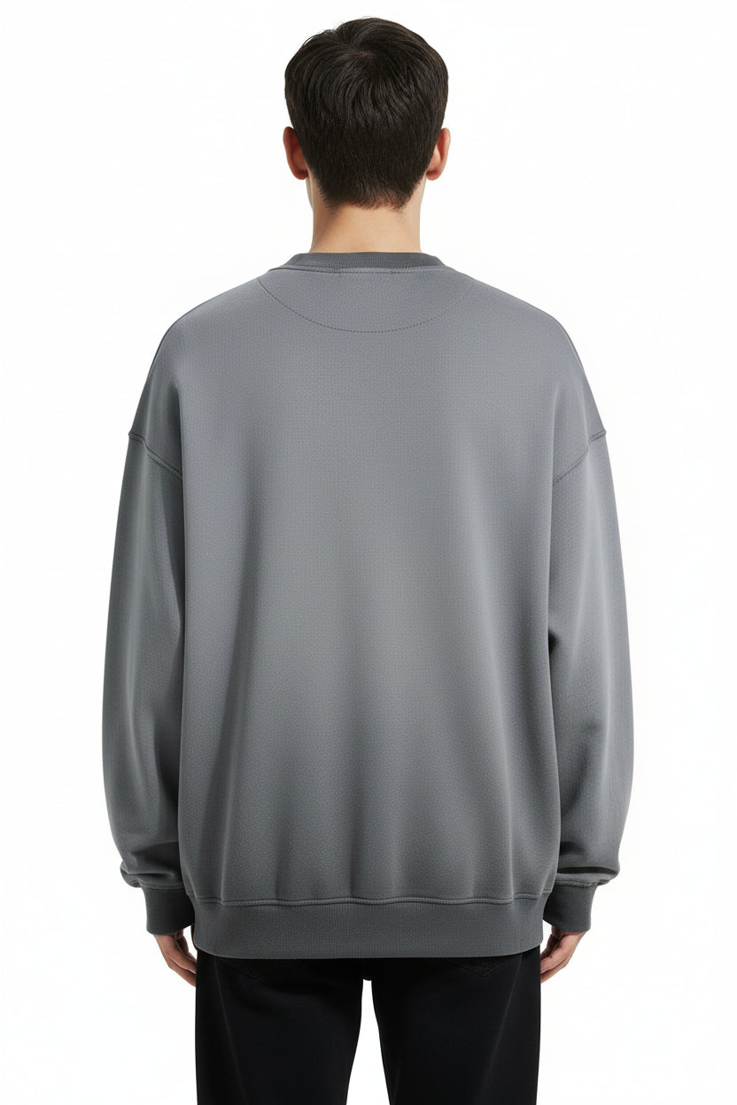 Ellenvinis Smog Gray Heavyweight 430Gms Vintage Washed Fleece Crewneck Sweatshirt Unisex Oversized Streetwear