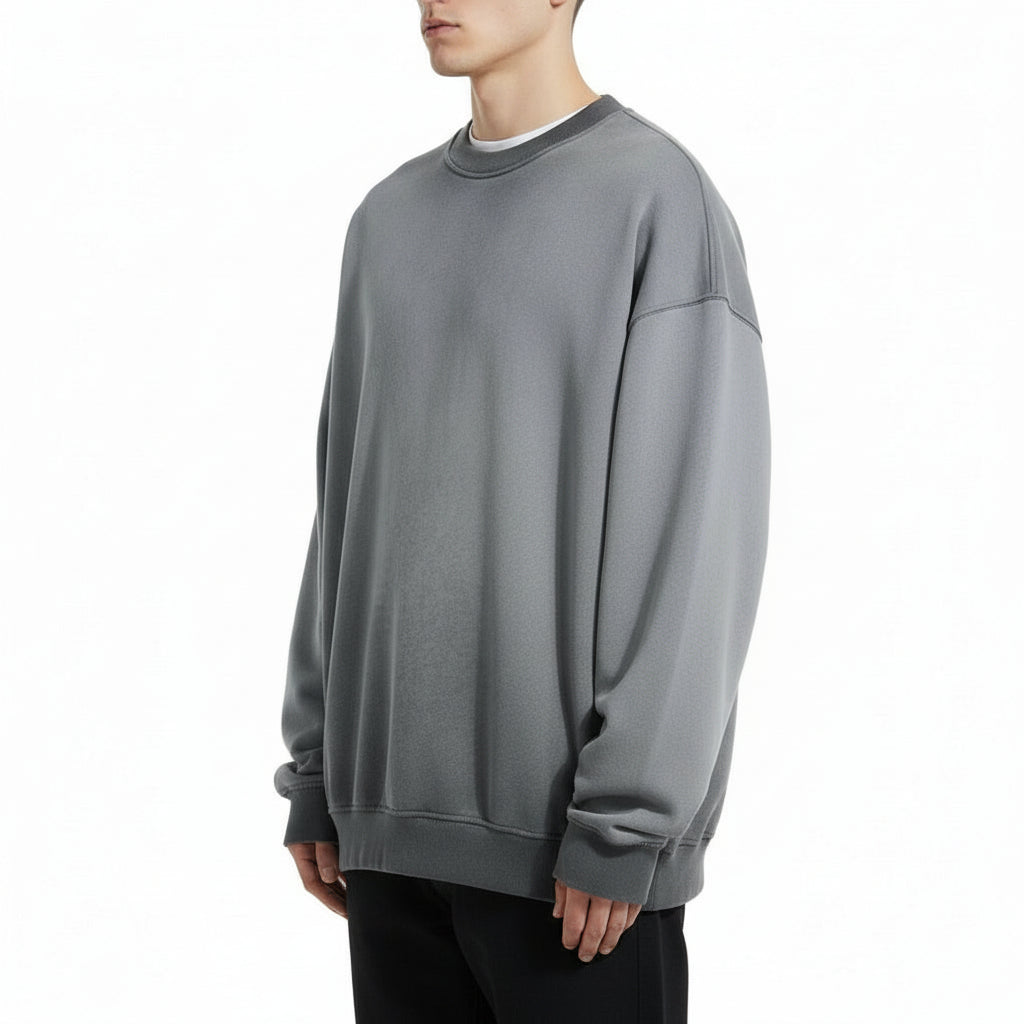 Ellenvinis Smog Gray Heavyweight 430Gms Vintage Washed Fleece Crewneck Sweatshirt Unisex Oversized Streetwear