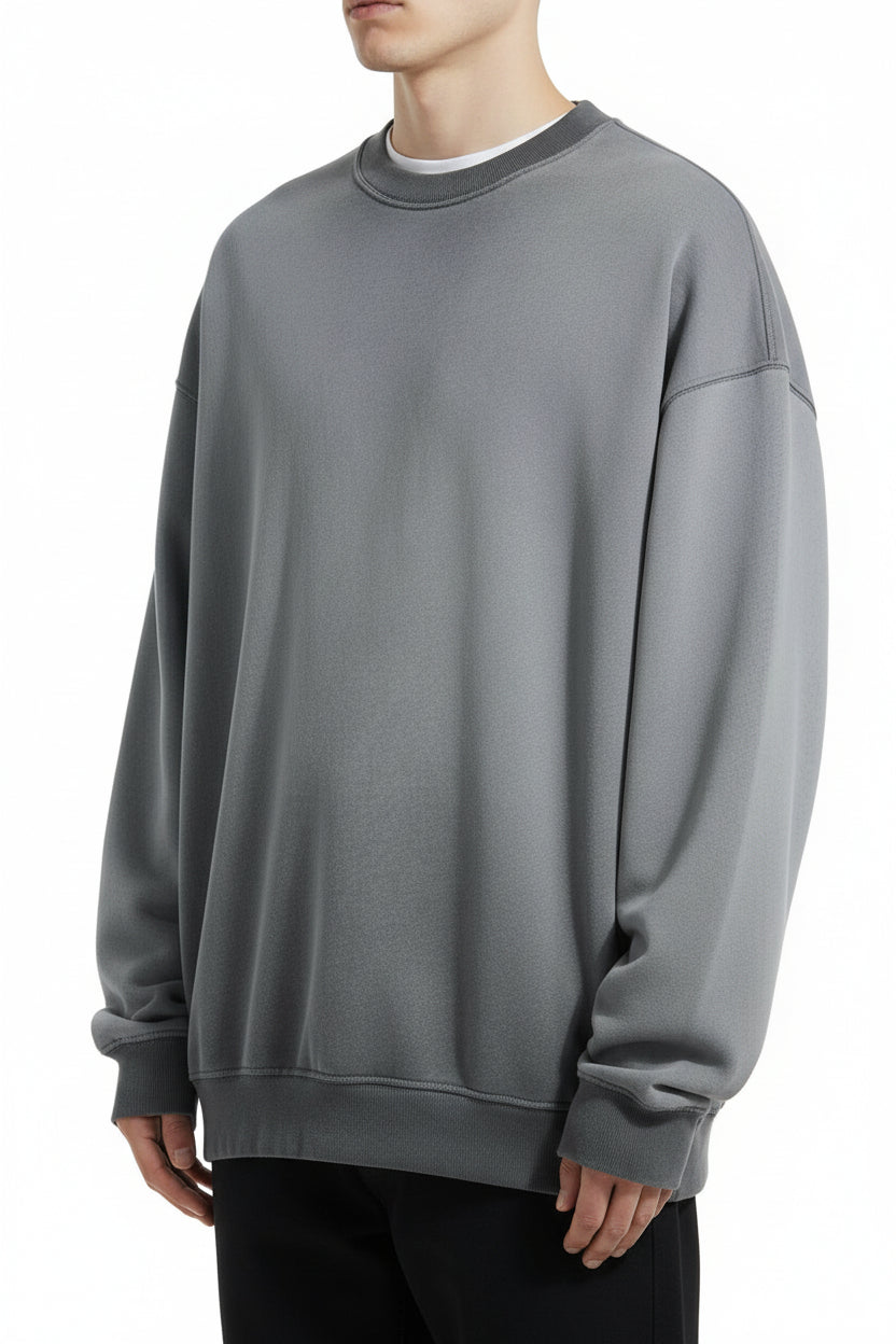 Ellenvinis Smog Gray Heavyweight 430Gms Vintage Washed Fleece Crewneck Sweatshirt Unisex Oversized Streetwear