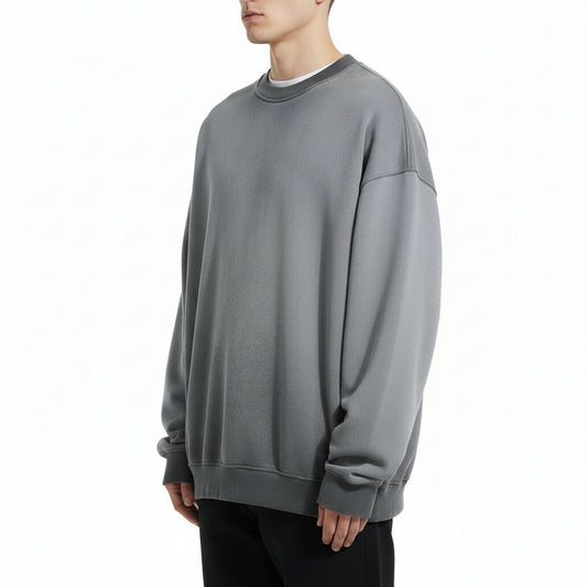 Ellenvinis Smog Gray Heavyweight 430Gms Vintage Washed Fleece Crewneck Sweatshirt Unisex Oversized Streetwear
