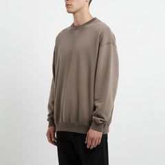 Ellenvinis Coffee Brown Heavyweight 430g Vintage Washed Fleece Crewneck Sweatshirt Unisex Oversized Streetwear