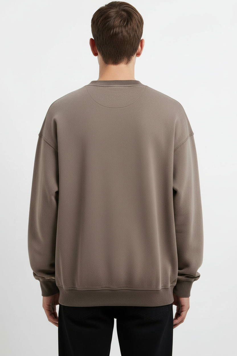 Ellenvinis Coffee Brown Heavyweight 430g Vintage Washed Fleece Crewneck Sweatshirt Unisex Oversized Streetwear