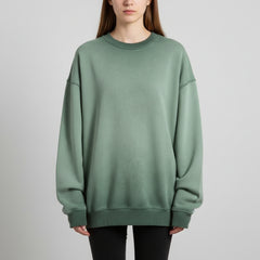 Ellenvinis Olive Green Heavyweight 430gms Vintage Washed Fleece Crewneck Sweatshirt Unisex Oversized Streetwear