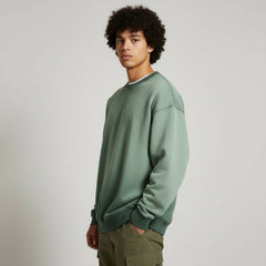Ellenvinis Olive Green Heavyweight 430gms Vintage Washed Fleece Crewneck Sweatshirt Unisex Oversized Streetwear