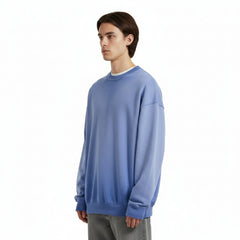 Ellenvinis Smog Blue Heavyweight 430gms Vintage Washed Fleece Crewneck Sweatshirt Unisex Oversized Streetwear