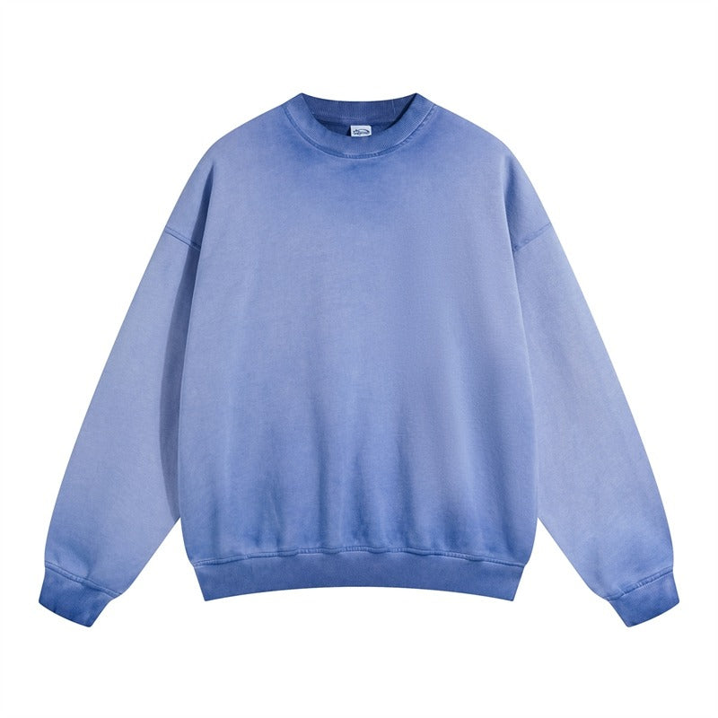 Ellenvinis Smog Blue Heavyweight 430gms Vintage Washed Fleece Crewneck Sweatshirt Unisex Oversized Streetwear