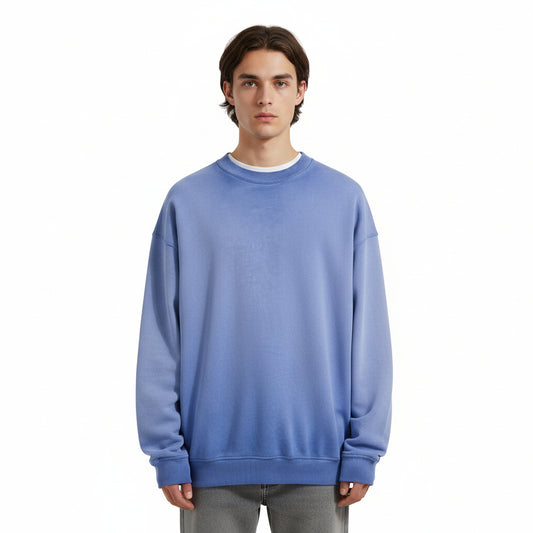 Ellenvinis Smog Blue Heavyweight 430gms Vintage Washed Fleece Crewneck Sweatshirt Unisex Oversized Streetwear