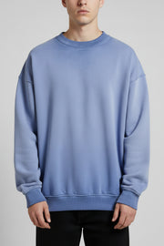 Ellenvinis Smog Blue Heavyweight 430gms Vintage Washed Fleece Crewneck Sweatshirt Unisex Oversized Streetwear
