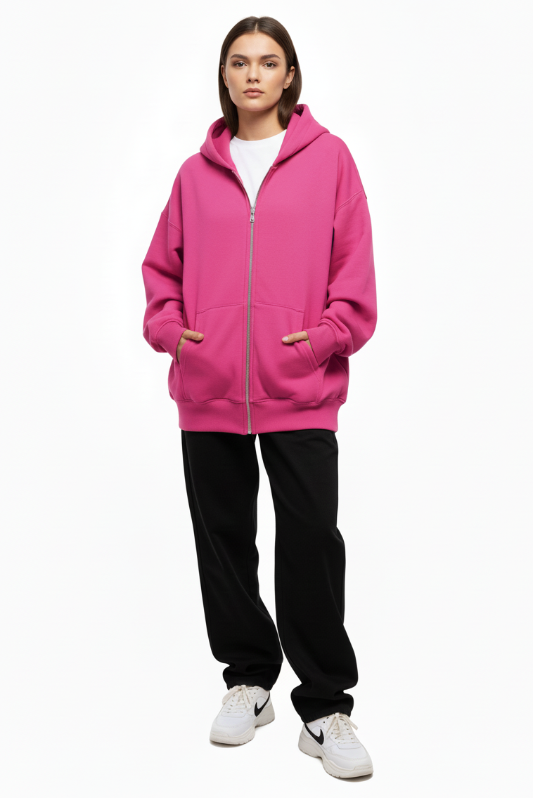 Ellenvinis 1800GSM Fuchsia Zip Hoodie with CRDLCK™ Double Sided Design