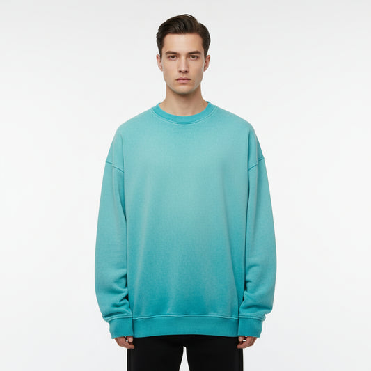 Ellenvinis Pale Turquoise Heavyweight 430gms Vintage Washed Fleece Crewneck Sweatshirt Unisex Oversized Streetwear