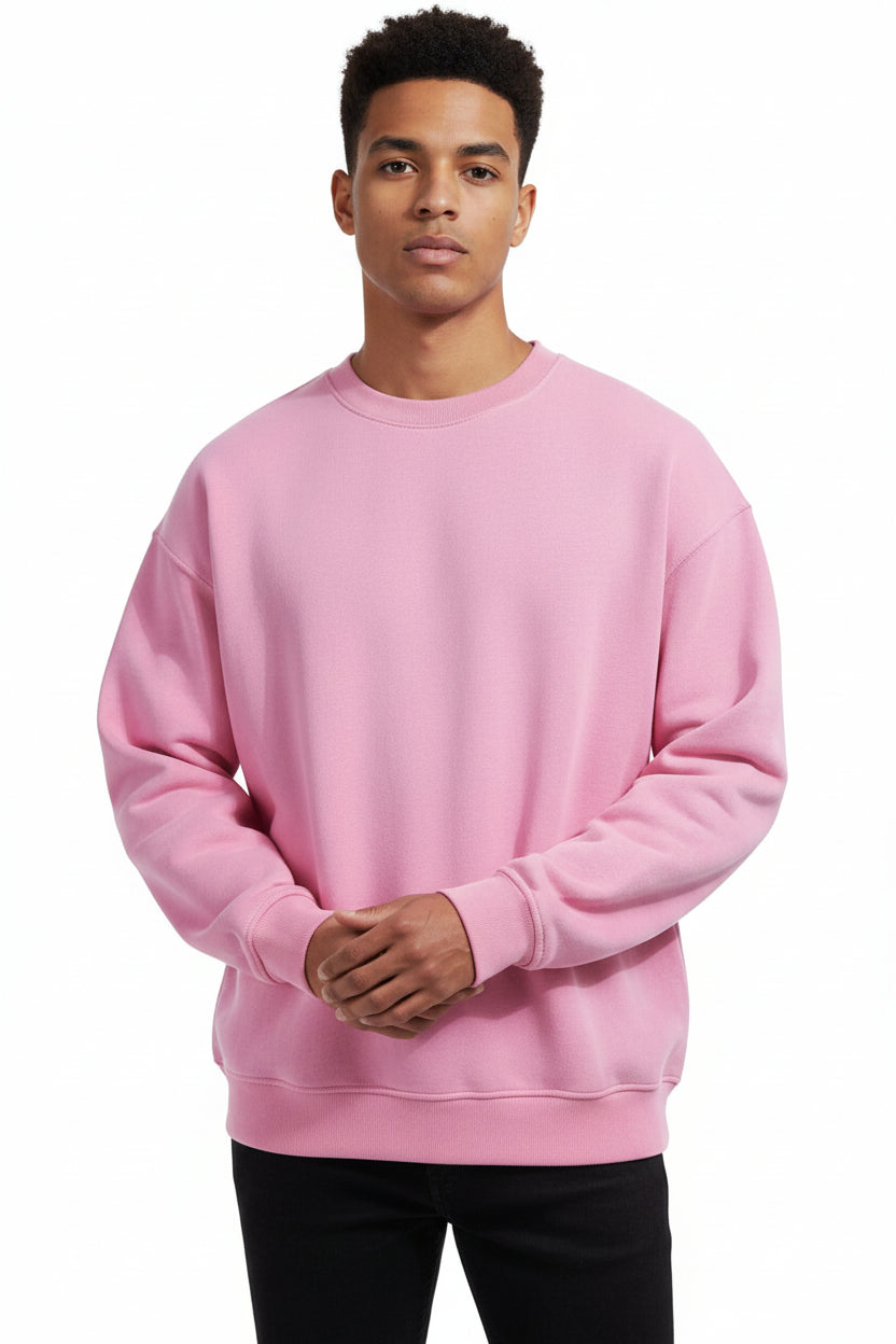 Ellenvinis Pink Heavyweight 430gms Vintage Washed Fleece Crewneck Sweatshirt Unisex Oversized Streetwear
