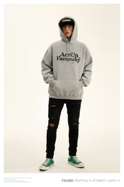 Ellenvinis 600 GSM  Men's Spring and Autumn Heavy Blurred Letter Hooded Printed Sweater Men's American Loose and Skinny High Street Pullover