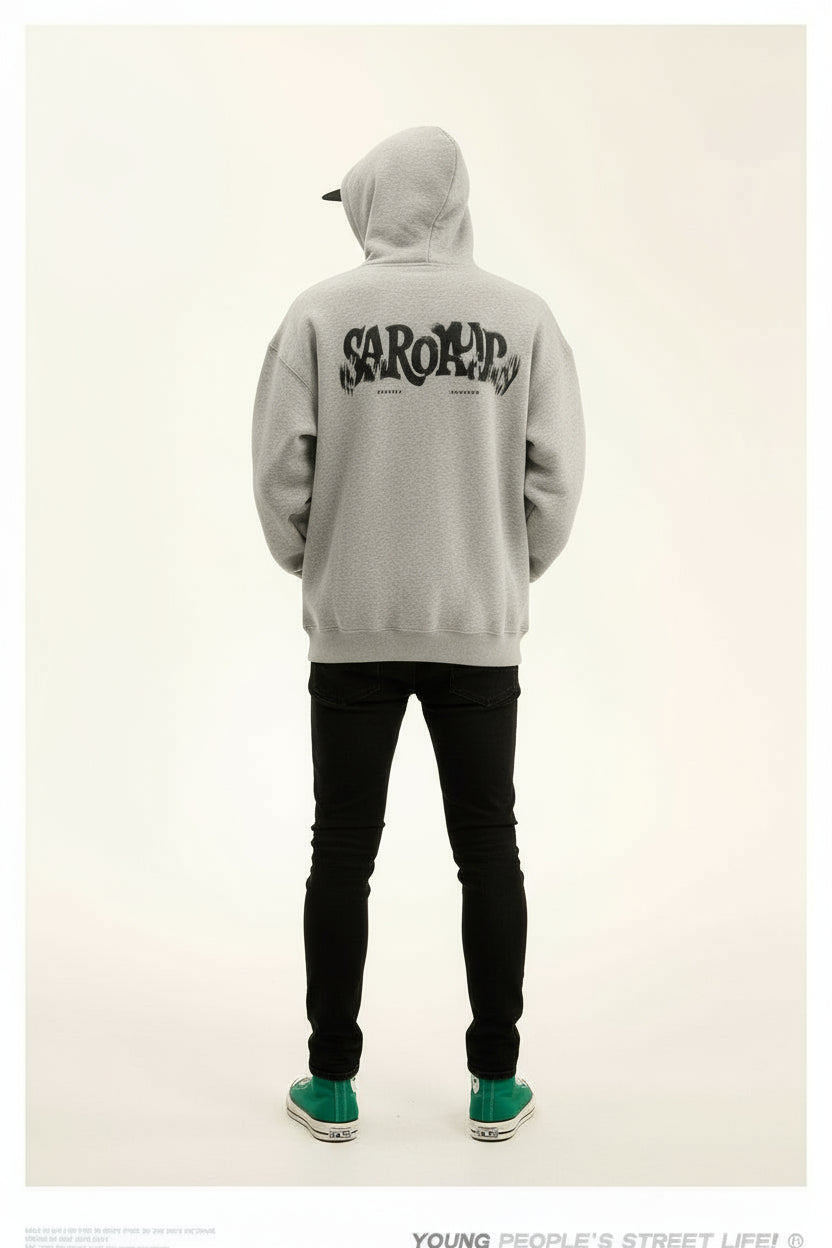 Ellenvinis 600 GSM  Men's Spring and Autumn Heavy Blurred Letter Hooded Printed Sweater Men's American Loose and Skinny High Street Pullover