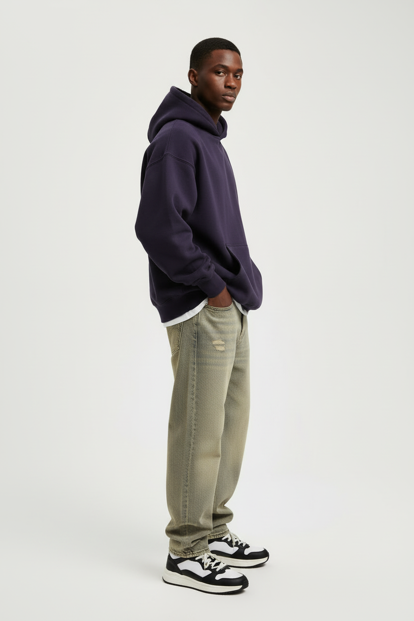 Ellenvinis 1800GSM Plum Double Hoodie with CRDLCK Heavyweight Reversible Streetwear