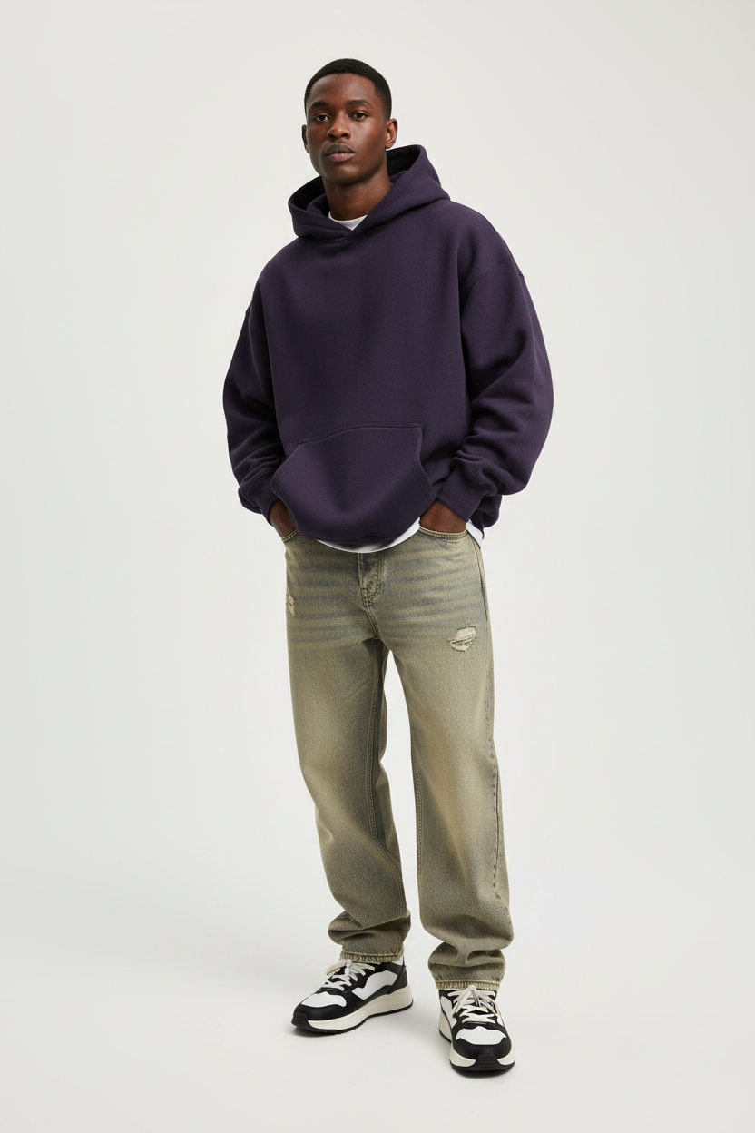 Ellenvinis 1800GSM Plum Double Hoodie with CRDLCK Heavyweight Reversible Streetwear