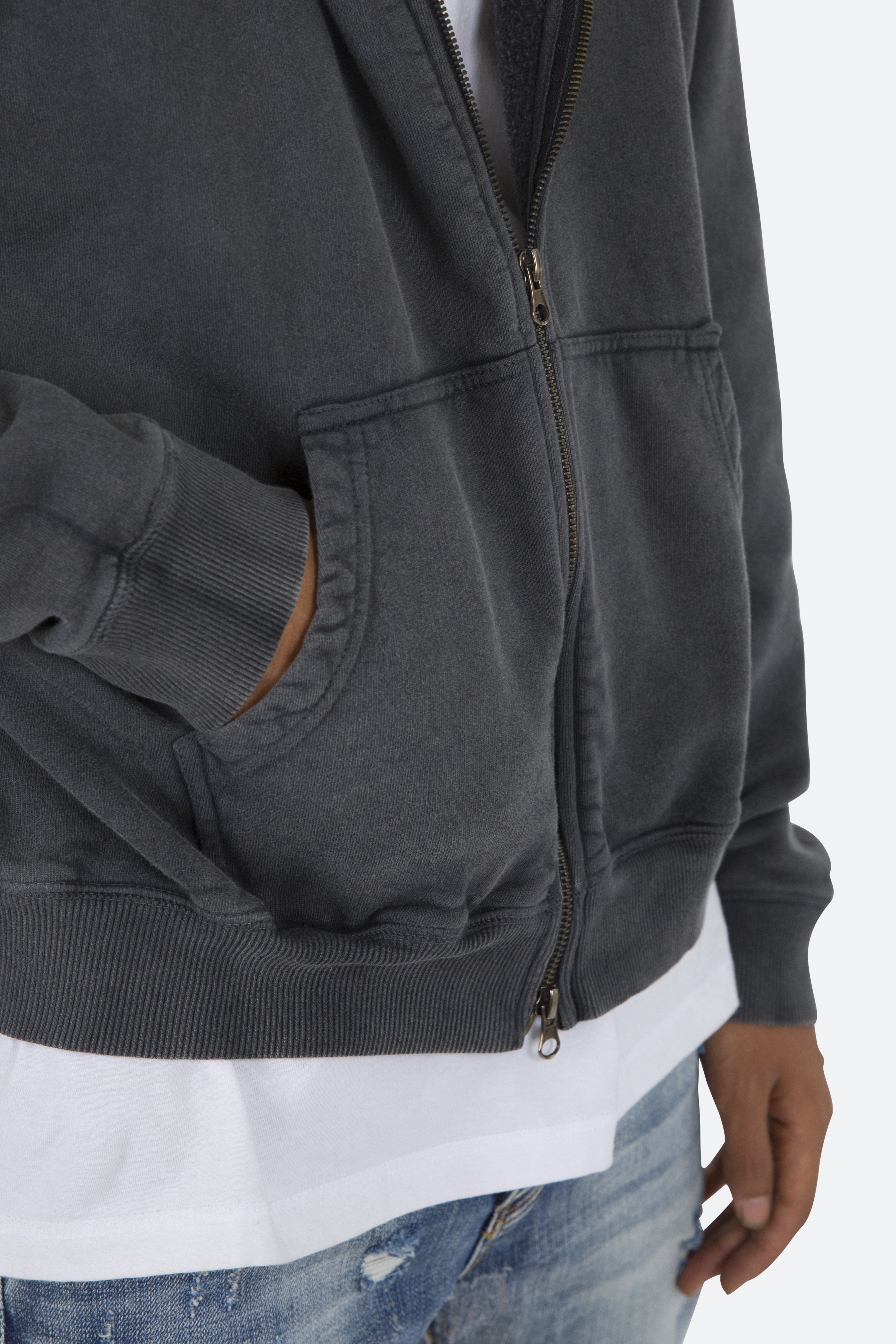 Basic Zip Up Hoodie - Vintage Black
