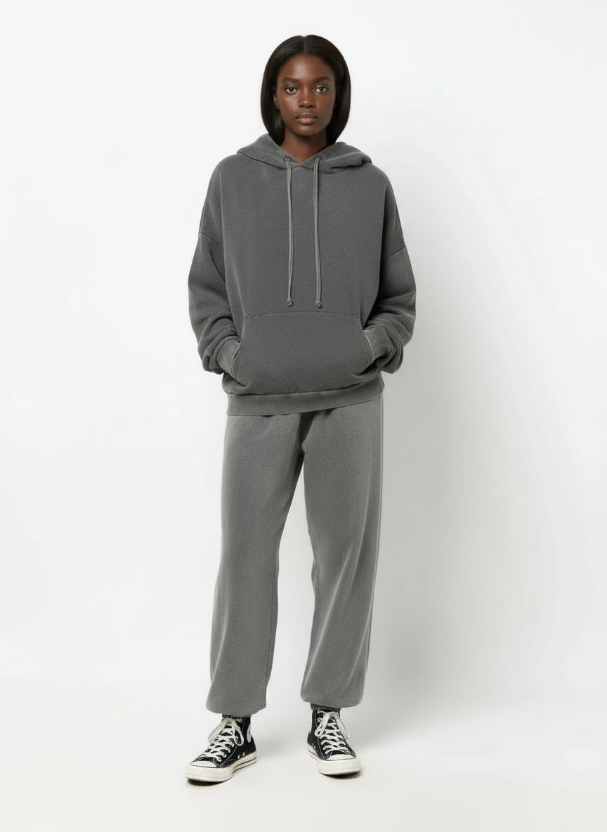Ellenvinis 600GSM Heavyweight Washed Ash Gray Tracksuit – Vintage Oversized Couple Streetwear Set
