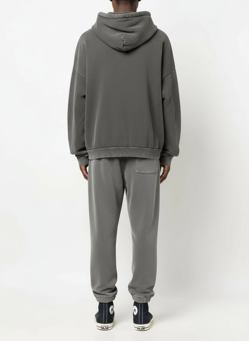 Ellenvinis 600GSM Heavyweight Washed Ash Gray Tracksuit – Vintage Oversized Couple Streetwear Set