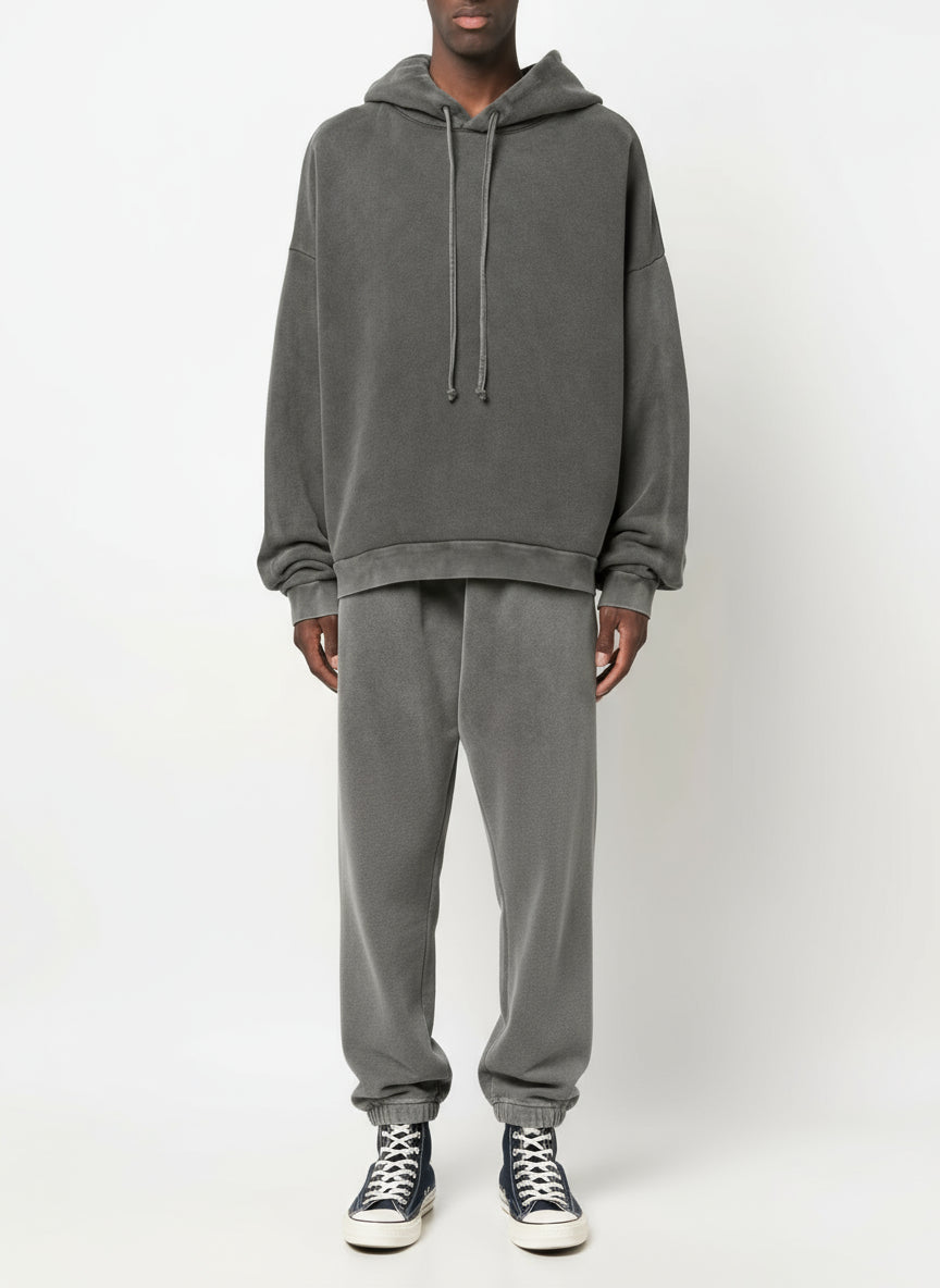 Ellenvinis 600GSM Heavyweight Washed Ash Gray Tracksuit – Vintage Oversized Couple Streetwear Set