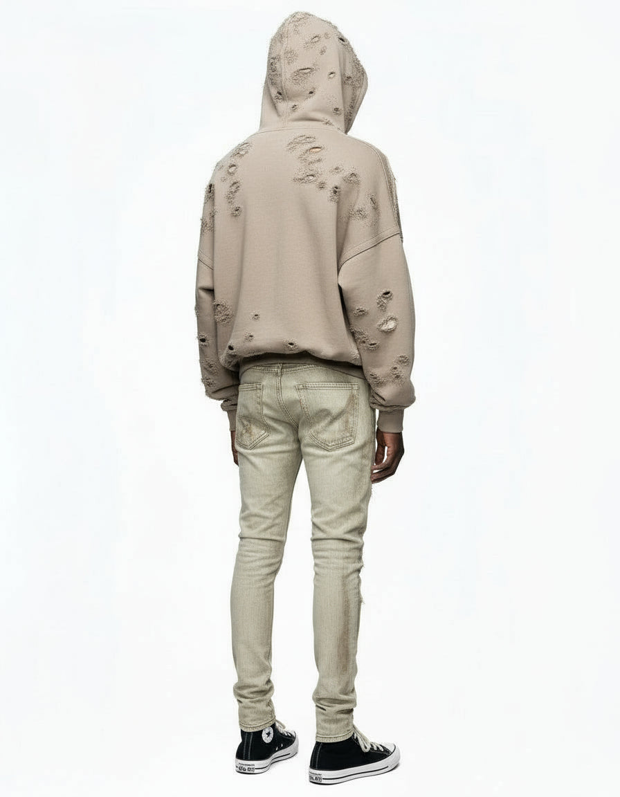 Ellenvinis 1800GSM Oversized Double-Layer Washed Distressed Hoodie for Men & Women