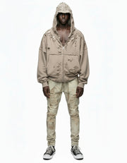 Ellenvinis 1800GSM Oversized Double-Layer Washed Distressed Hoodie for Men & Women